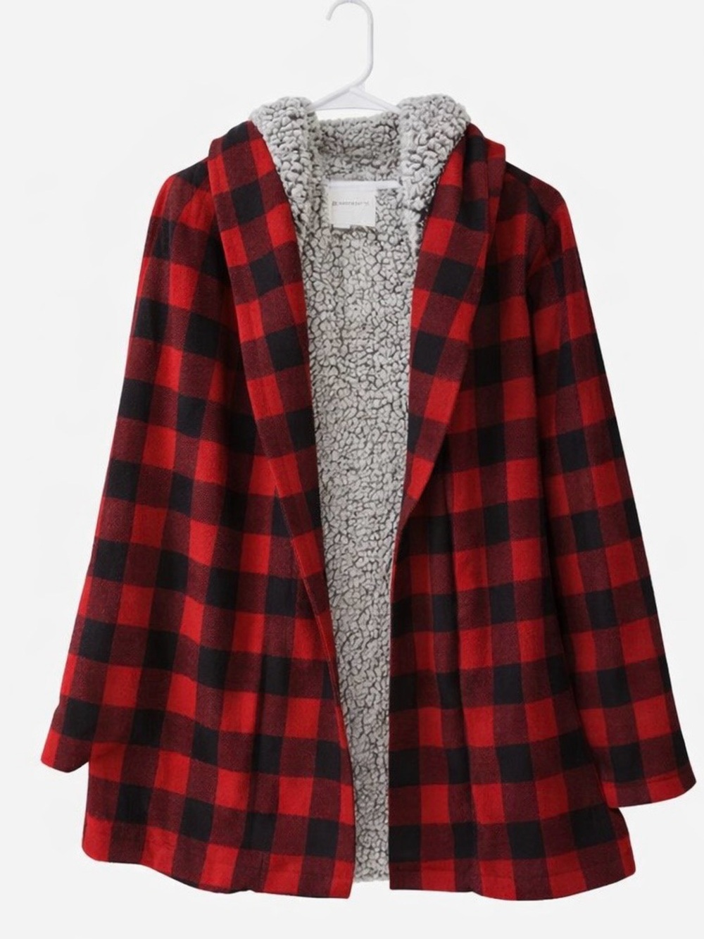 Thread & Supply Buffalo Plaid Sherpa Jacket Hooded Cozy Cabincore Small - Picture 2 of 9